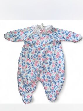 Vintage Floral Footed One-Piece in Pink & Blue - Soft Cozy Sleeper